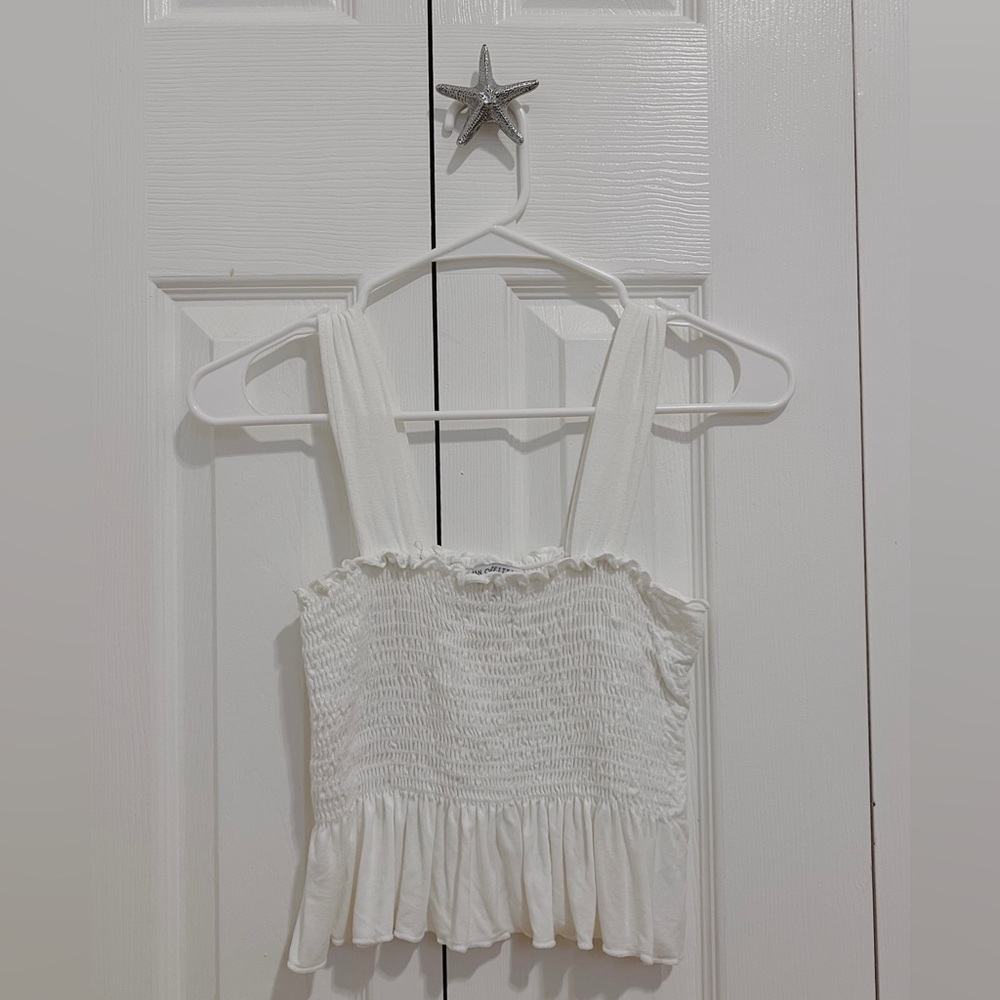 UO Cropped White Flowy Tank Top